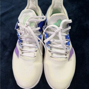 Adidas women sneakers with purple blue and mint green hints
